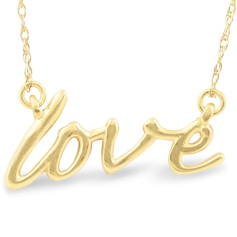 14K Yellow Gold Love Script Pendant Necklace With 18" 14K Yellow Gold Chain 1