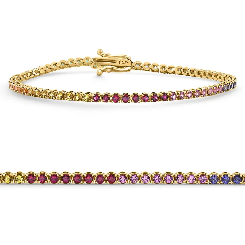 14K Yellow Gold Ombre Round Cut Rainbow Women's Tennis Bracelet 7" Size: 7 1