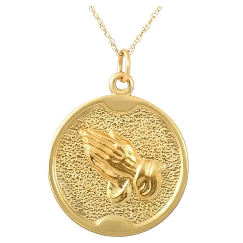 14K Yellow Gold Prayer Hands Medal Pendant  .5" Tall 2.5 Grams 1