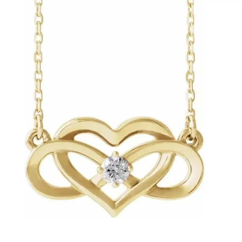 14K Yellow Gold Solitaire Heart Shaped Infinity Pendant 18" Necklace 1