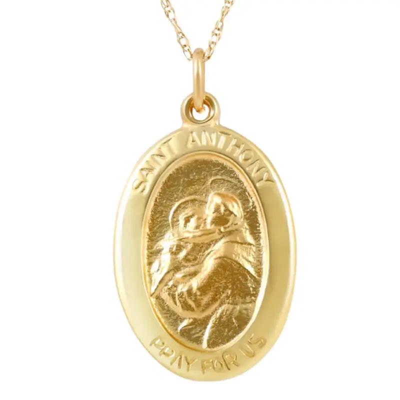 14K Yellow Gold St. Anthony Medal Pendant 1" Tall 2.5 Grams 1