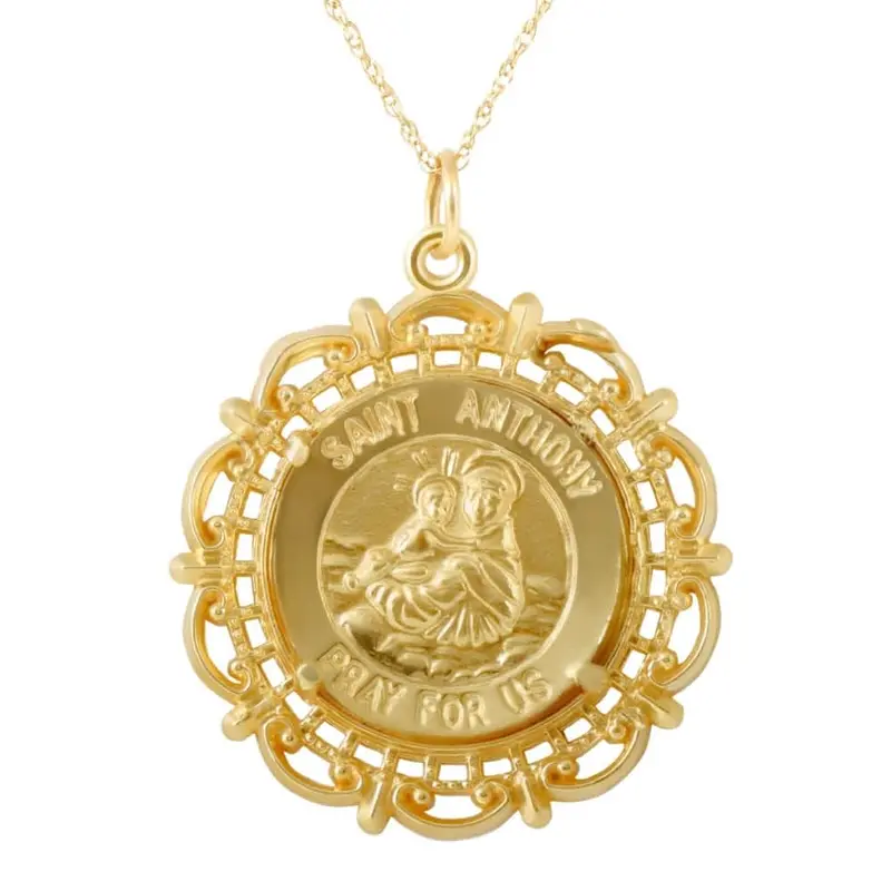 14K Yellow Gold St. Anthony Medal Pendant 1" Tall 3.5 Grams 1