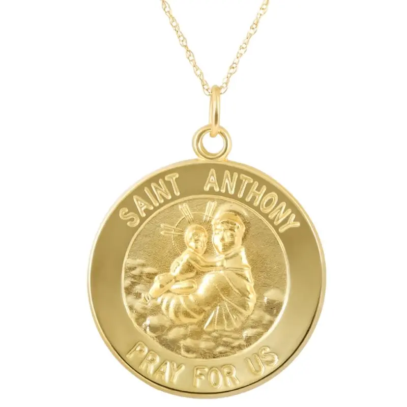 14K Yellow Gold St. Anthony Medal Pendant 1" Tall 4 Grams 1