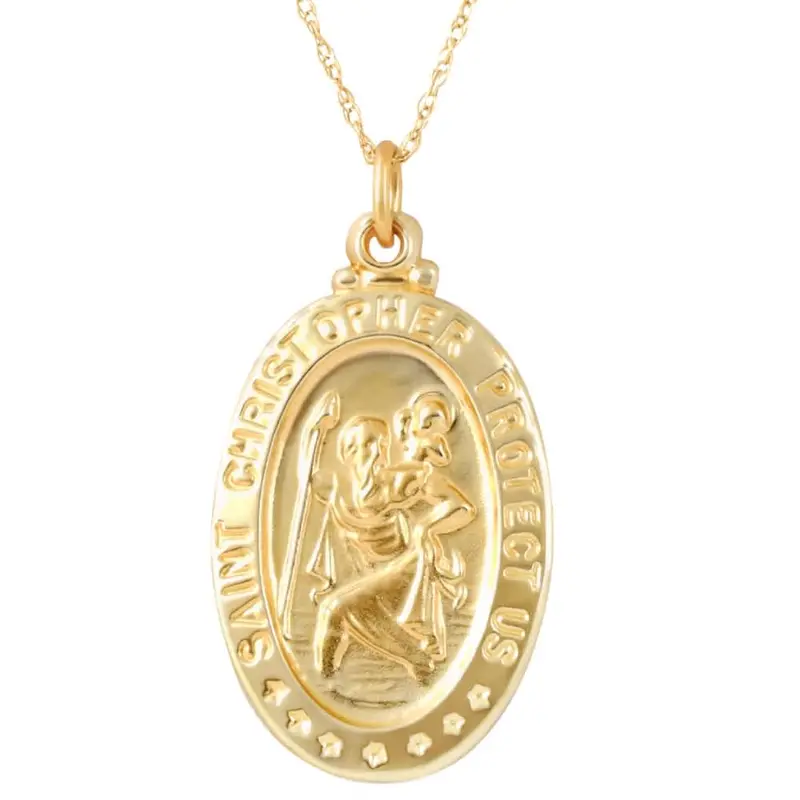 14K Yellow Gold St. Christopher Medal Pendant 1" Tall 2.5 Grams 1
