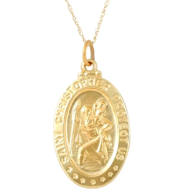 14K Yellow Gold St. Christopher Medal Pendant 1" Tall 2.5 Grams 1