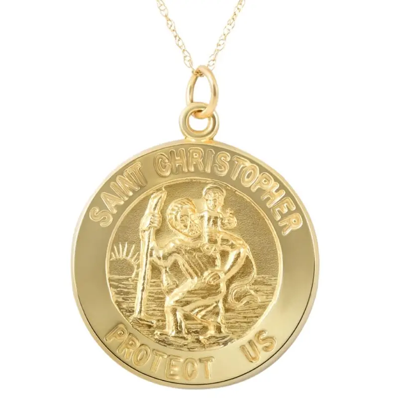14K Yellow Gold St. Christopher Medal Pendant 1" Tall 3.5 Grams 1