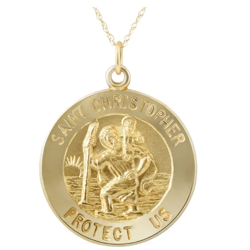 14K Yellow Gold St. Christopher Medal Pendant 1" Tall 3 Grams 1