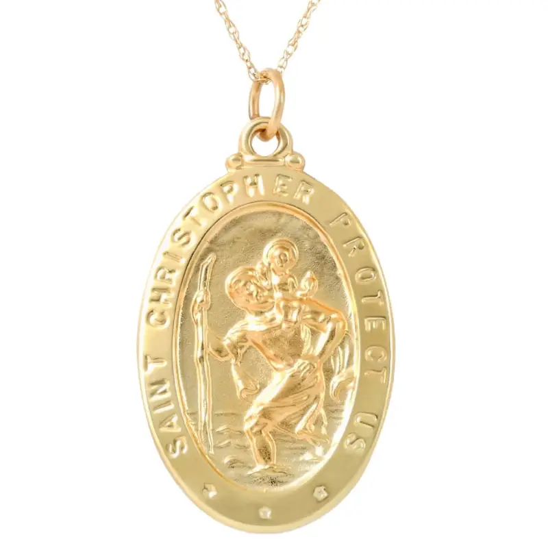 14K Yellow Gold St. Christopher Medal Pendant  1" Tall  3 Grams 1