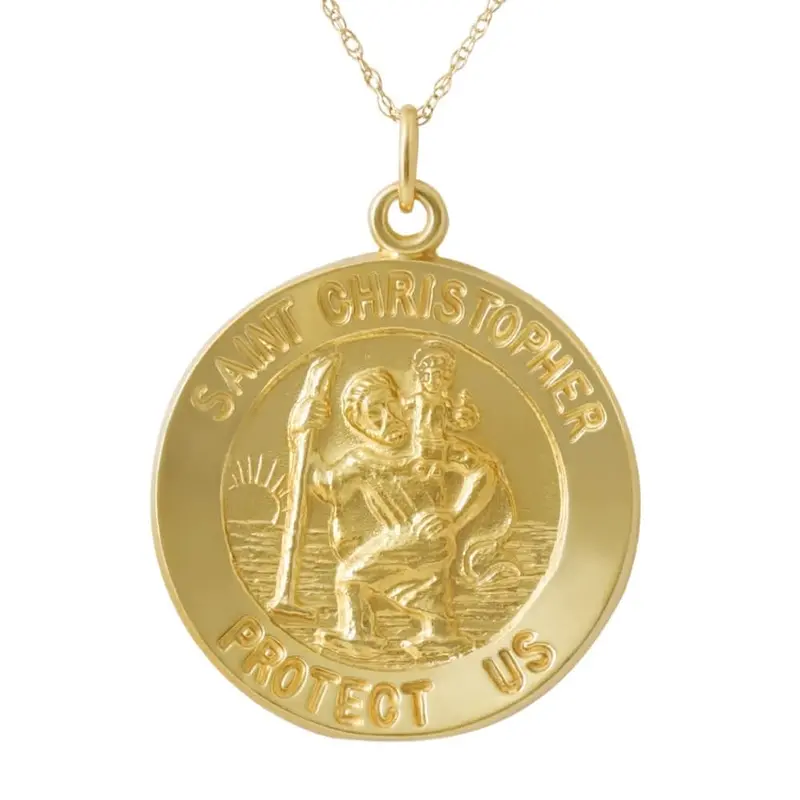 14K Yellow Gold St. Christopher Medal Pendant 1" Tall 5.5 Grams 1
