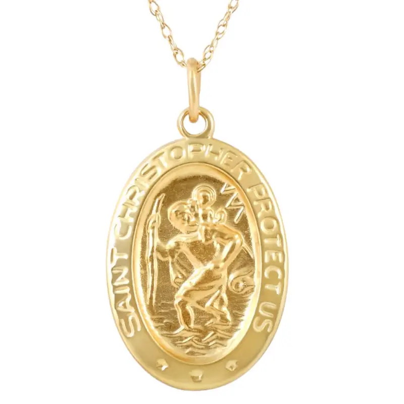 14K Yellow Gold St. Christopher Medal Pendant .5" Tall 1.5 Grams 1
