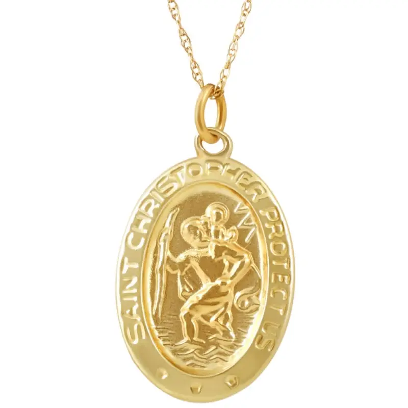14K Yellow Gold St. Christopher Medal Pendant .5" Tall 1.5 Grams 1