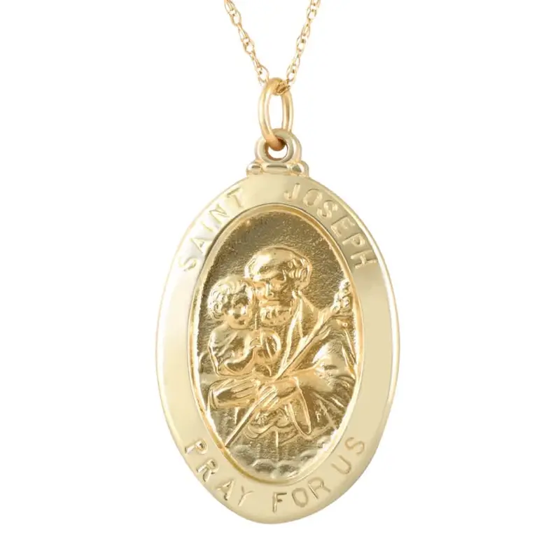 14K Yellow Gold St. Joseph Medal Pendant 1" Tall 2.5 Grams 1