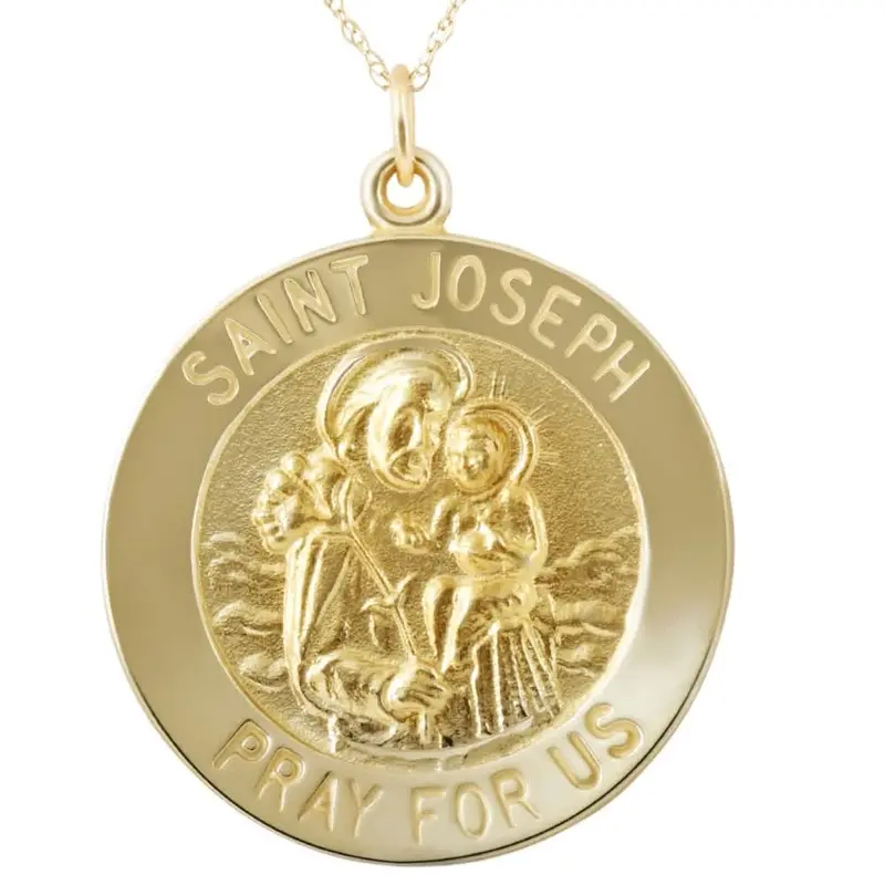 14K Yellow Gold St. Joseph Medal Pendant 1" Tall 3 Grams 1