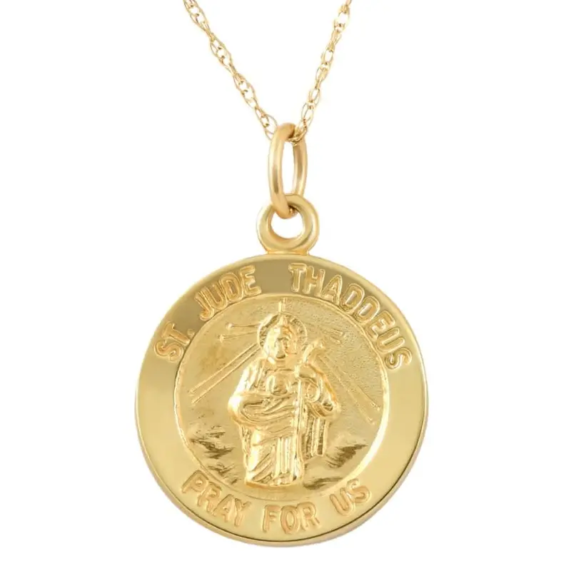 14K Yellow Gold St. Jude Thaddeus Medal Pendant 1" Tall 2 Grams 1