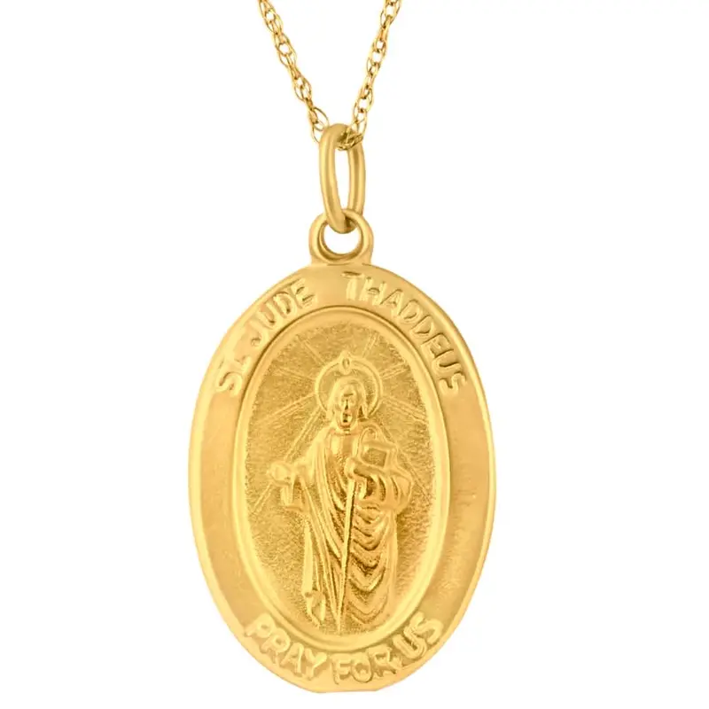 14K Yellow Gold St. Jude Thaddeus Medal Pendant 1" Tall 3.5 Grams 1