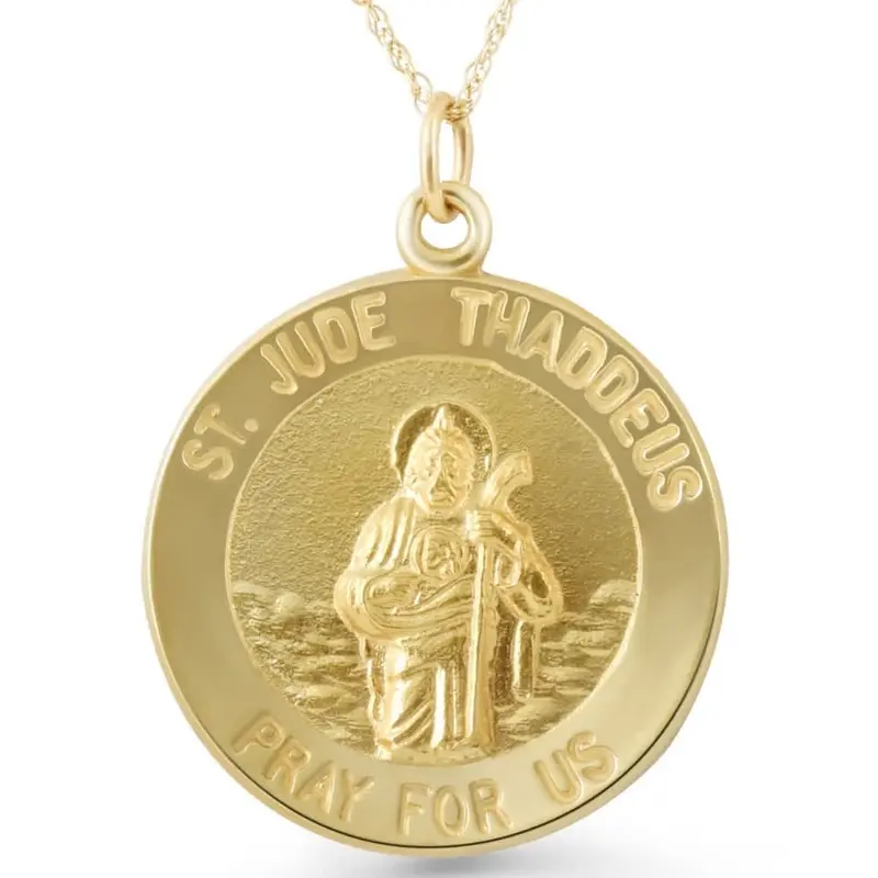 14K Yellow Gold St. Jude Thaddeus Medal Pendant 1" Tall 3.5 Grams 1