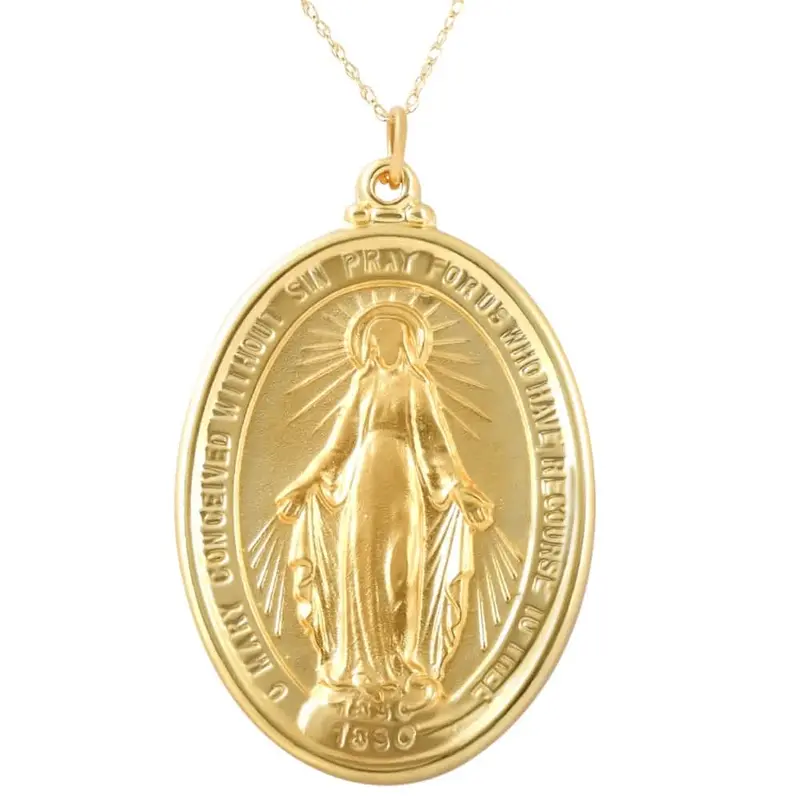 14K Yellow Gold St. Mary Medal Pendant  1.5" Tall 10 Grams 1