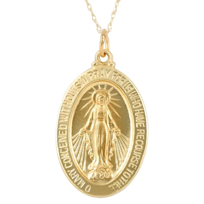 14K Yellow Gold St. Mary Medal Pendant  1" Tall 2.5 Grams 1