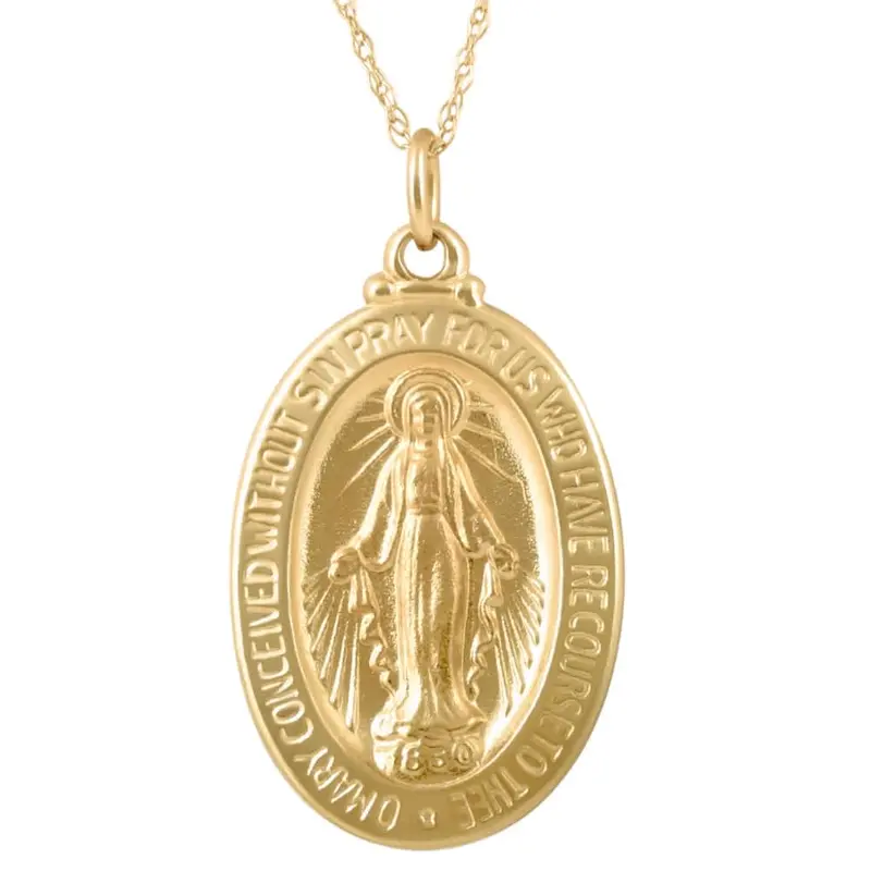 14K Yellow Gold St. Mary Medal Pendant  1" Tall 2 Grams 1