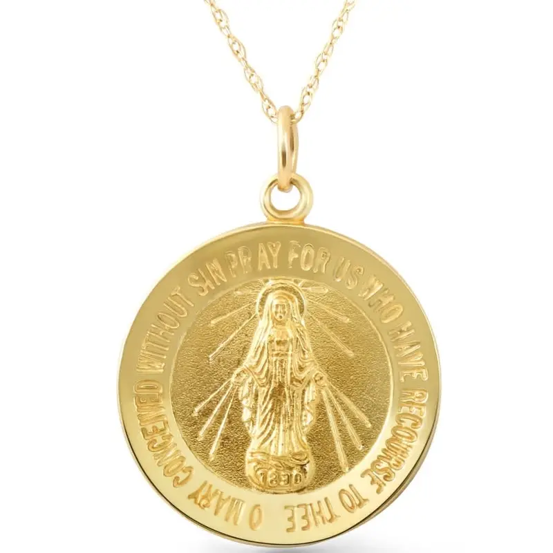 14K  Yellow Gold St. Mary Medal Pendant  1" Tall 4 Grams 1
