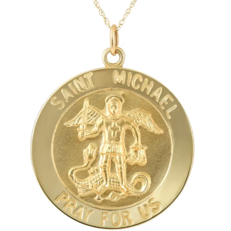 14K Yellow Gold St. Michael Medal Pendant  1" Tall 4.5 Grams 1