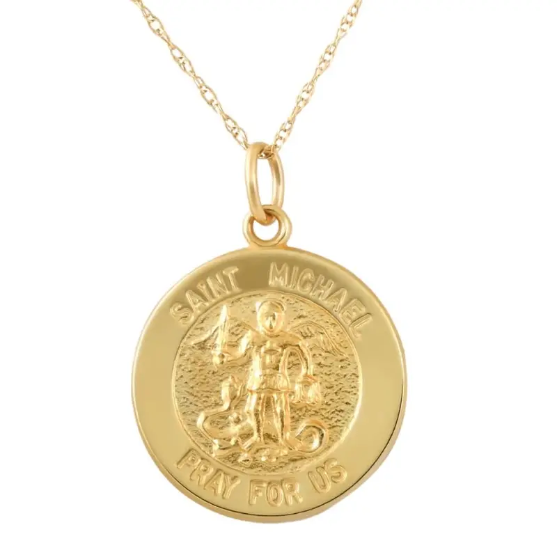 14K  Yellow Gold St. Michael Medal Pendant .5" Tall 1.5 Grams 1