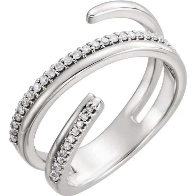14Kt White 1/6 Ctw Diamond Negative Space Ring Right Hand Twist Ring 1