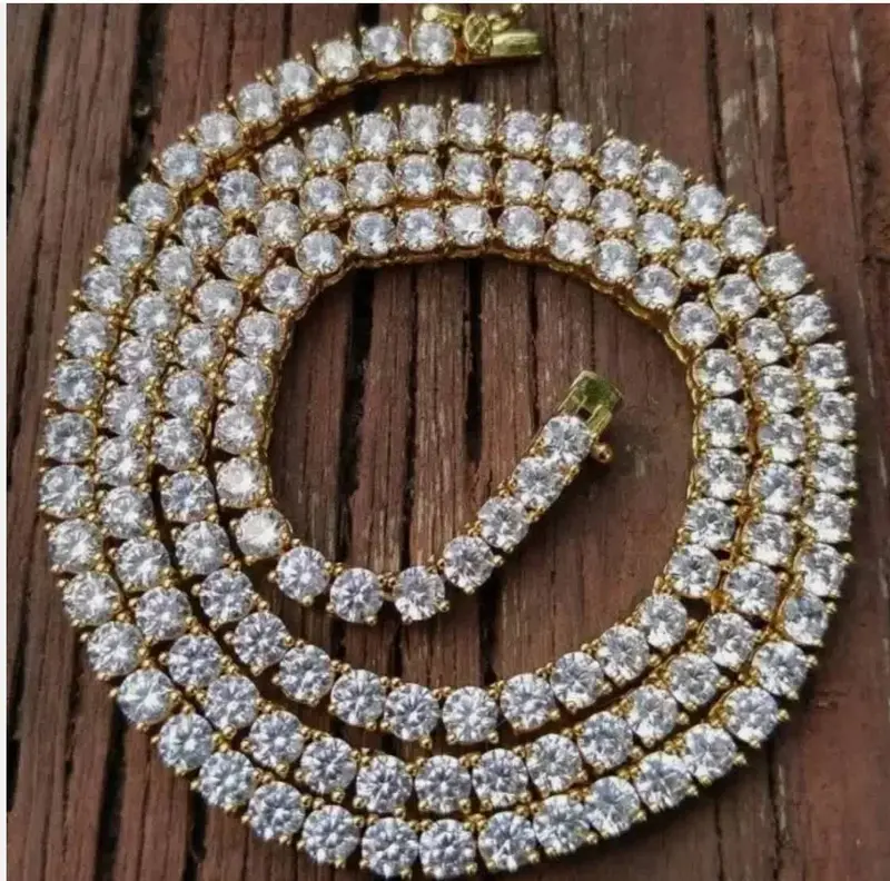 15"  20Ct Tw Round Cut Lab Grown Diamond Tennis Necklace 14K Yellow Gold 1