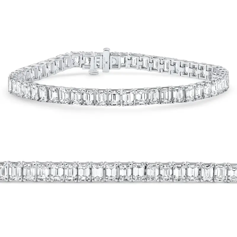 15Ct Emerald Cut Diamond Tennis Bracelet 7" 14K White Gold Size: Medium 1