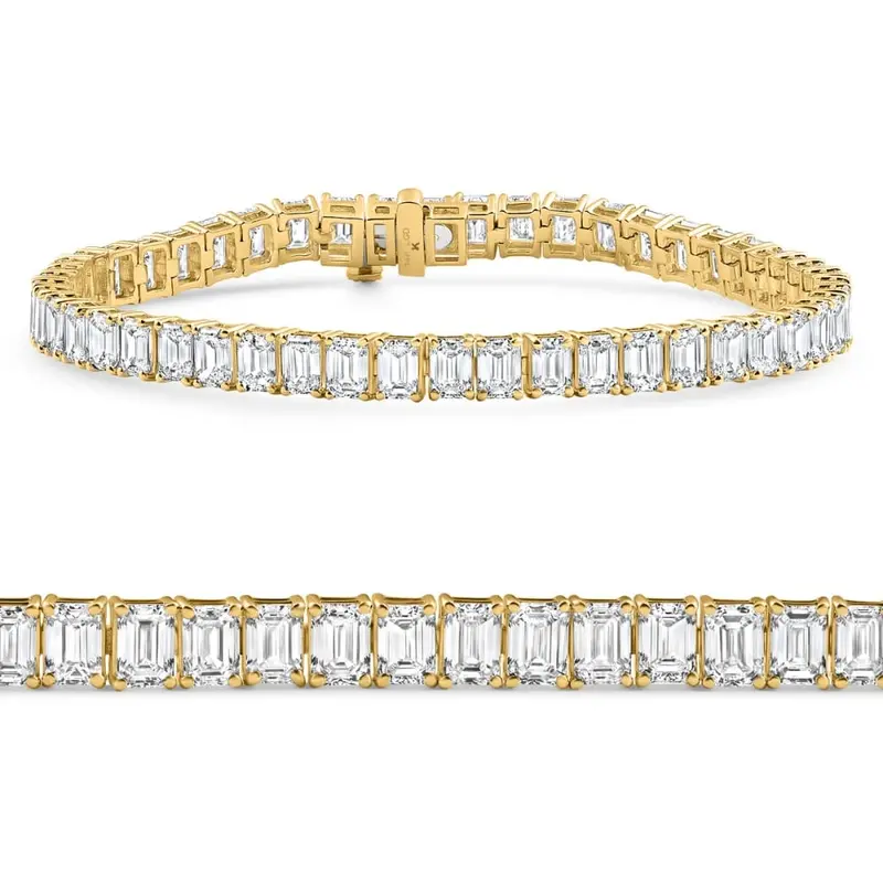 15Ct Emerald Cut Diamond Tennis Bracelet 7" 14K Yellow Gold Lab Grown Size: 7 1