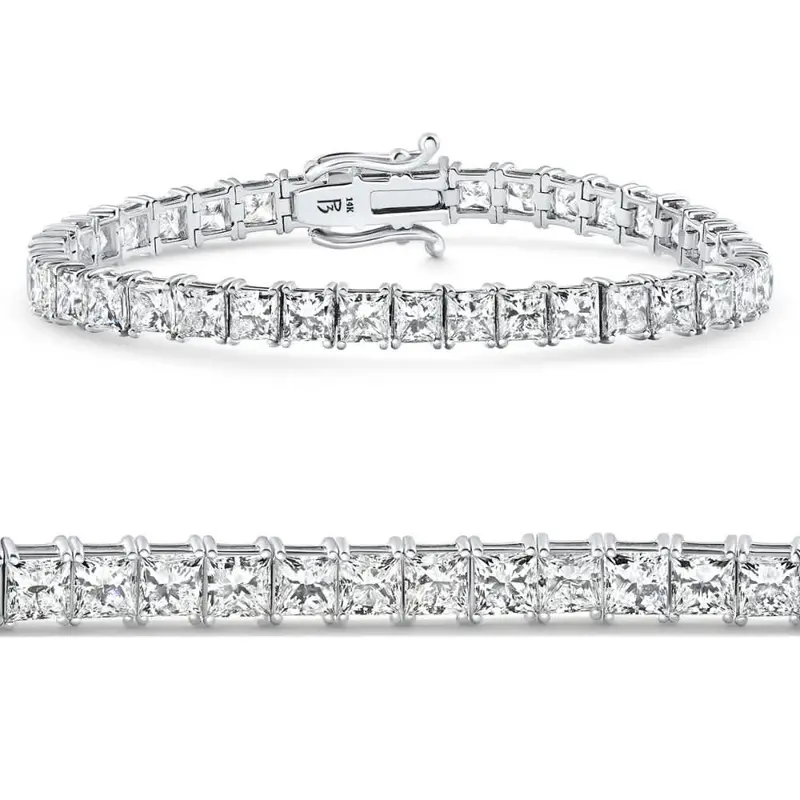 16.30Ct Princess Cut Diamond 7" Tennis Bracelet 14K Gold Lab Grown 1