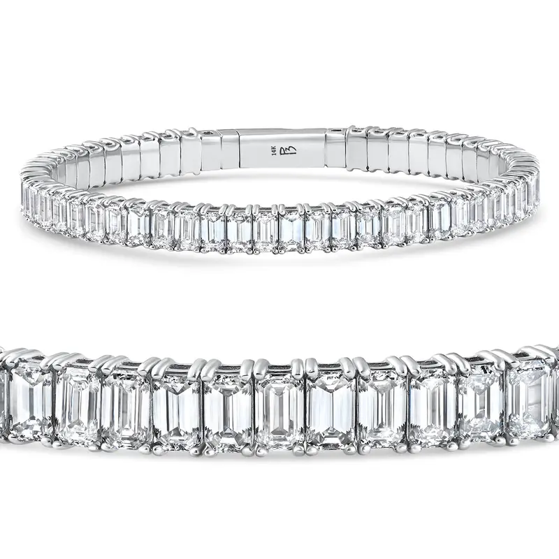 16Ct Emerald Diamond Tennis Flexible Bangle Bracelet 14K White Gold Lab Grown 1