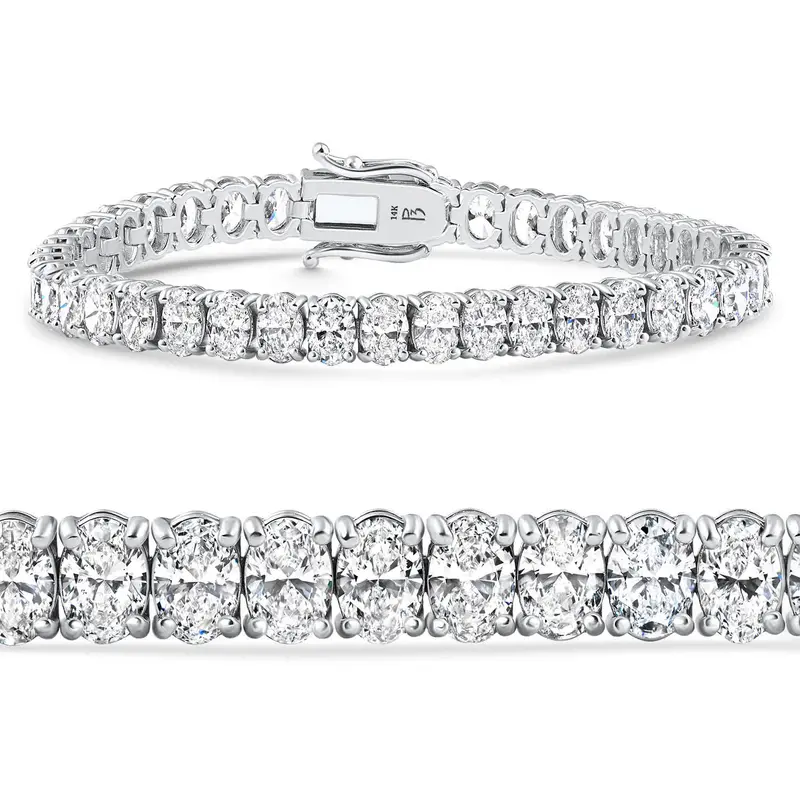 16Ct Tw Oval Diamond Tennis Bracelet 14K Gold 7" Lab Grown 1