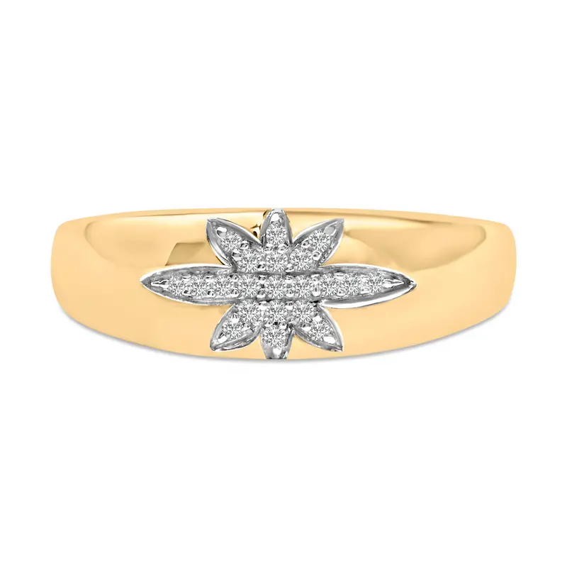 18K Yellow Gold 1/10 Cttw Diamond Star Burst Inlay Ring 1