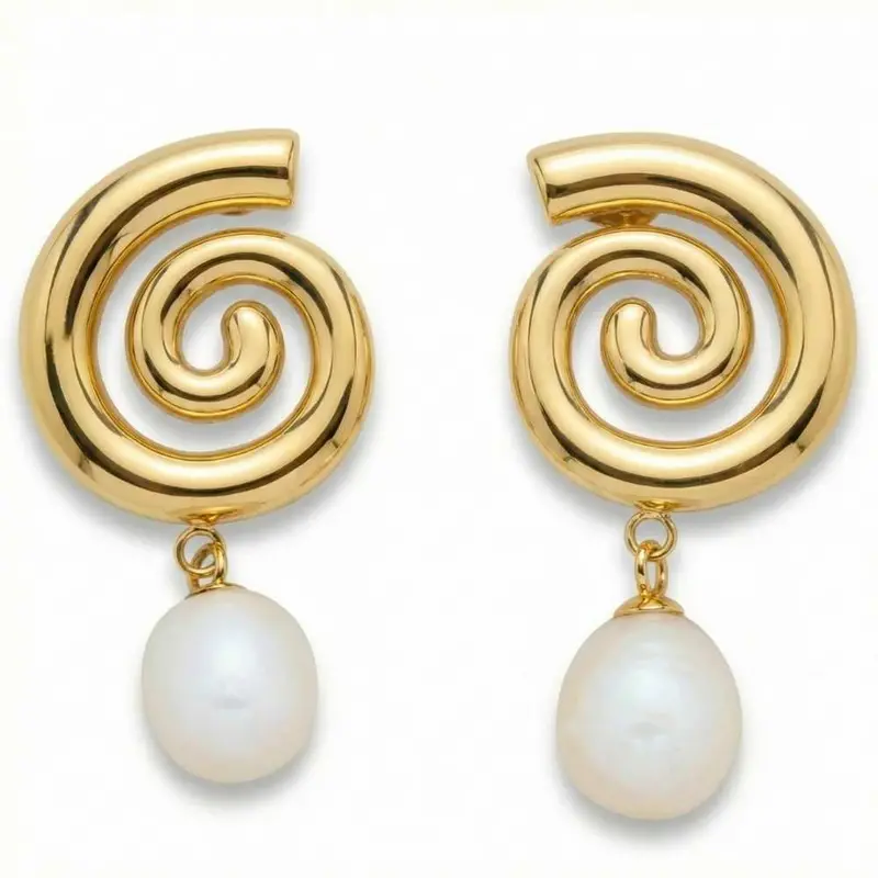 18K Yellow Gold Plated 1.5" Fresh Water Pearl Push Back Studs 1