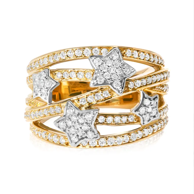18K Yellow Gold Plated .925 Sterling Silver 3/4 Cttw Diamond Star And Galaxy Ring Band 1