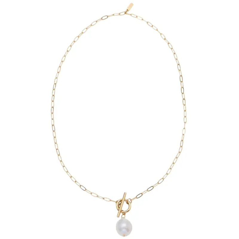 18K Yellow Gold Plated Fresh Water Pearl Cassis Necklace 18.5" 1