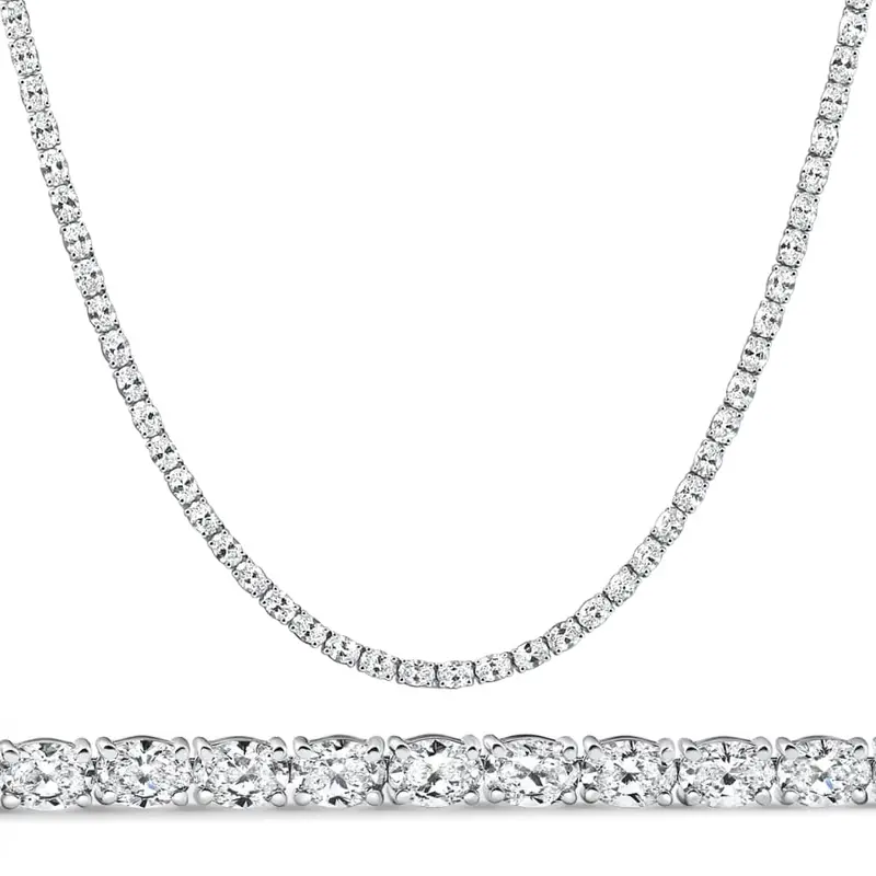 19Ct Oval Diamond Tennis Necklace 14K White Gold Lab Grown Size: Medium 1