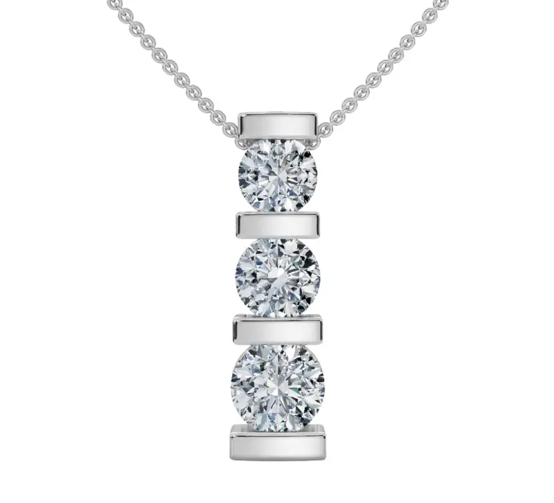 1Ct 3-Stone Diamond Bar Set Pendant 14 Karat White Gold 1