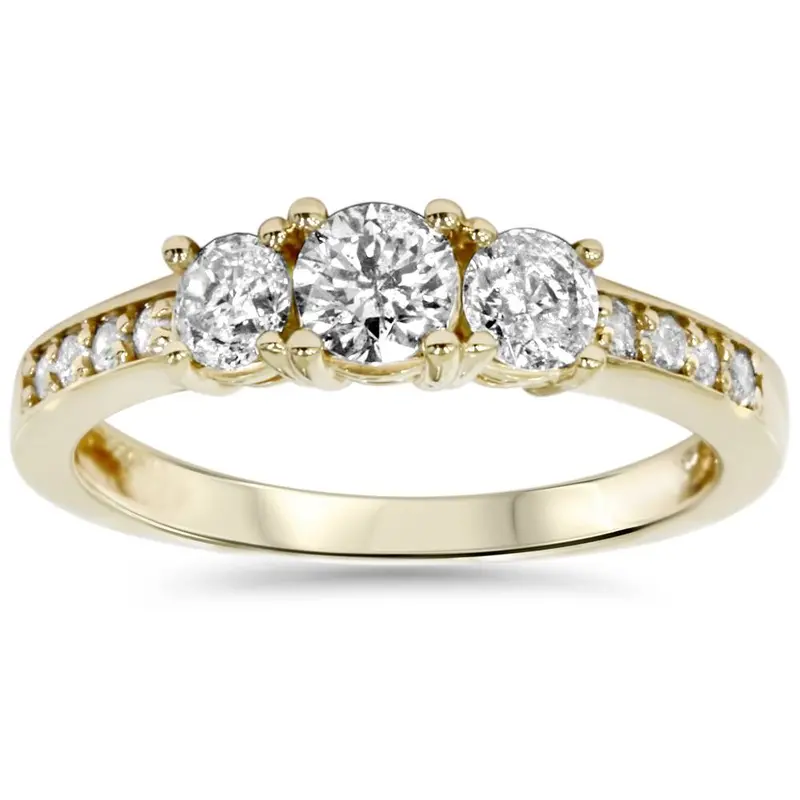1Ct 3 Stone Diamond Engagement Ring 14K Yellow Gold Size Selectable 1