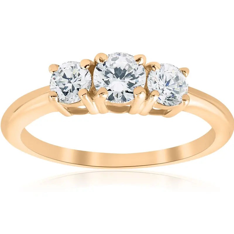 1Ct 3 Stone Diamond Engagement Round Cut Ring 10K Yellow Gold 1