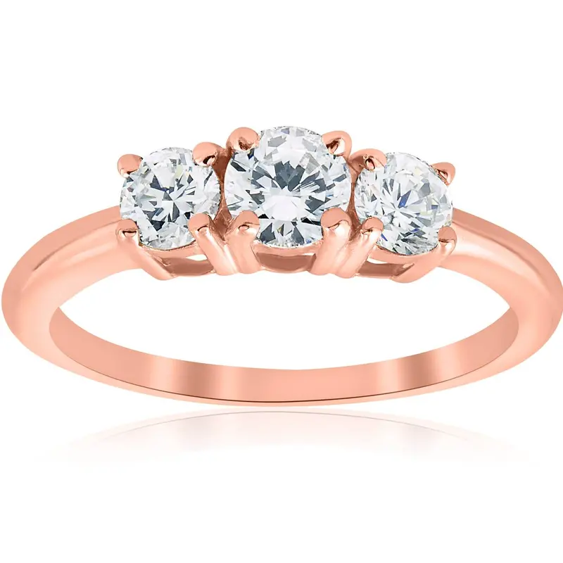 1Ct 3 Stone Diamond Engagement Round Cut Ring 14K Rose Gold 1