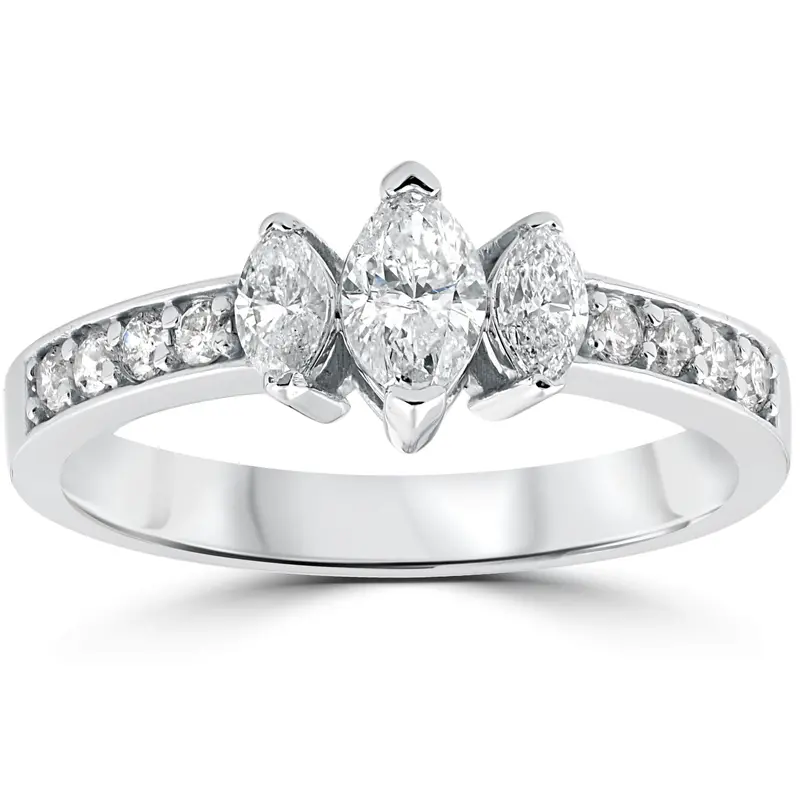 1Ct 3-Stone Marquise Diamond Engagement Ring 14K White Gold Size Selectable 1