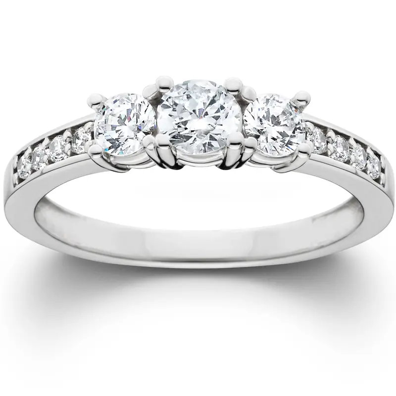 1Ct 3 Stone Ring 14K White Gold 1