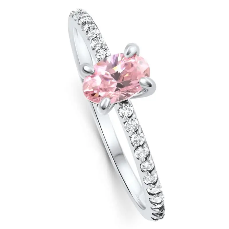 1Ct Accent Side Diamond & Oval Pink Topaz Ring Gold Lab Grown 1