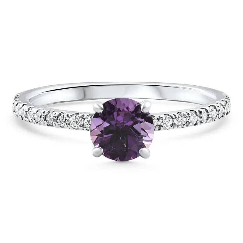 1Ct Amethyst & Diamond Anniversary Engagement Fashion Ring 10K Gold Lab Grown 1