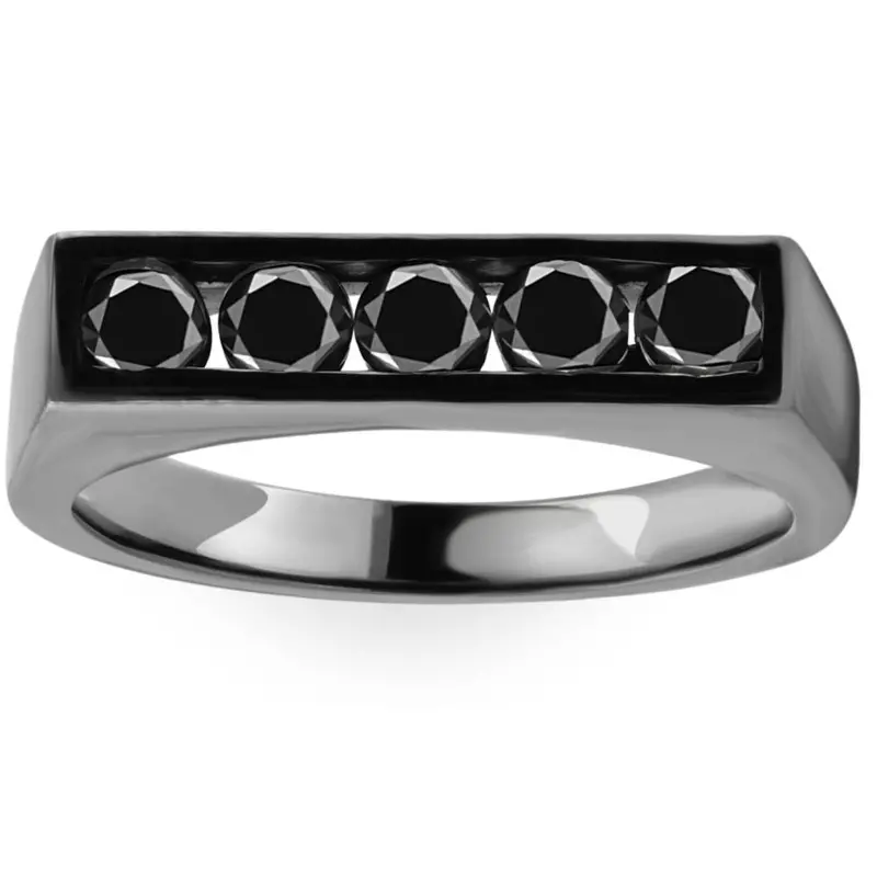 1Ct Black Diamond 5-Stone Men's Ring In 10K Black Gold 1