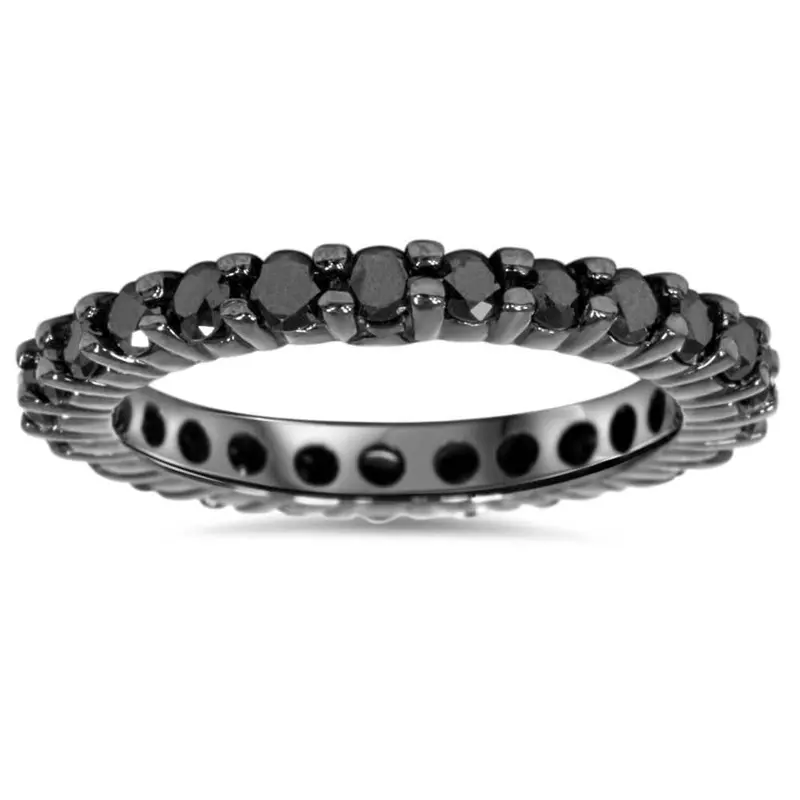 1Ct Black Diamond Eternity Wedding Ring 14K Black Gold Size Selectable 1