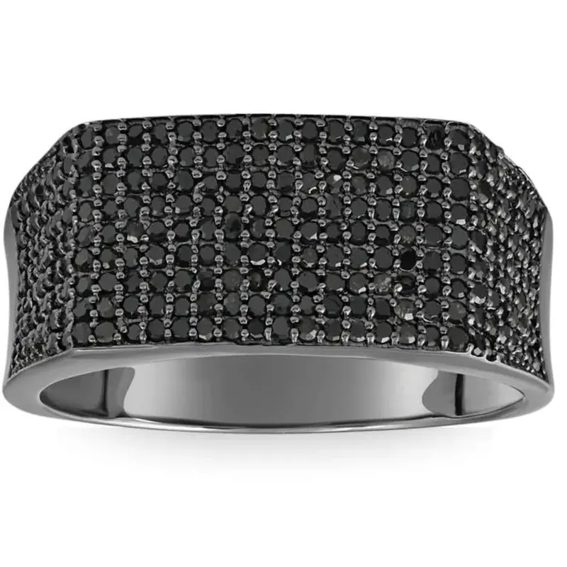 1Ct Black Diamond Men's Black Gold Pave Wedding Ring 1