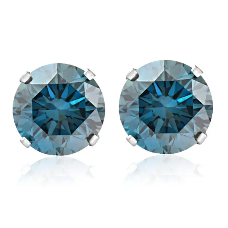 1Ct Blue Diamond Studs 14K White Gold 1